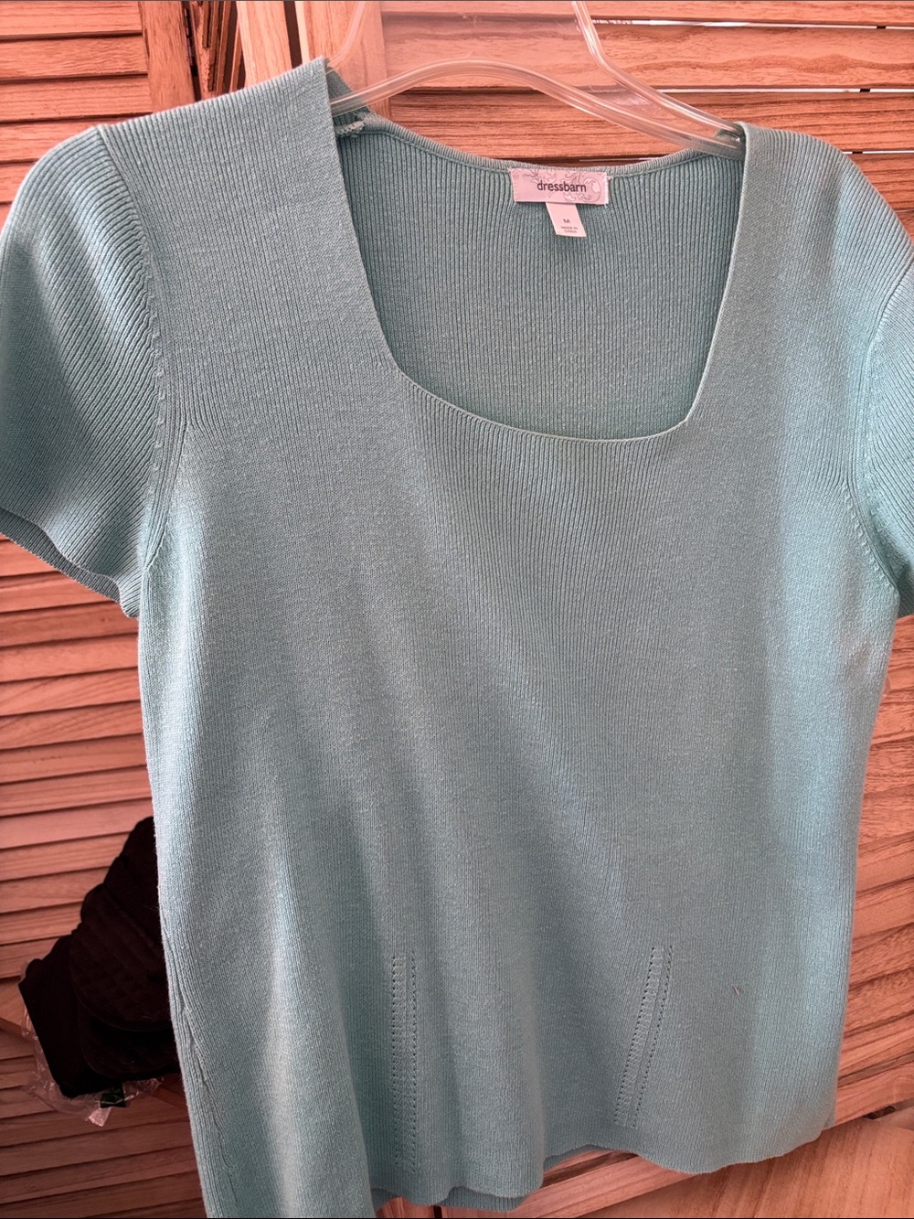 dressbarn Sea Foam Knit Square Neck Short Sleeve Top Medium